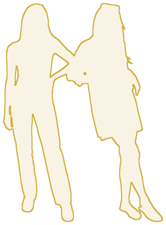 Gold outlines of two friends standing side by side.