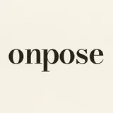 The Onpose app icon: the lowercase wordmark onpose on warm paper.